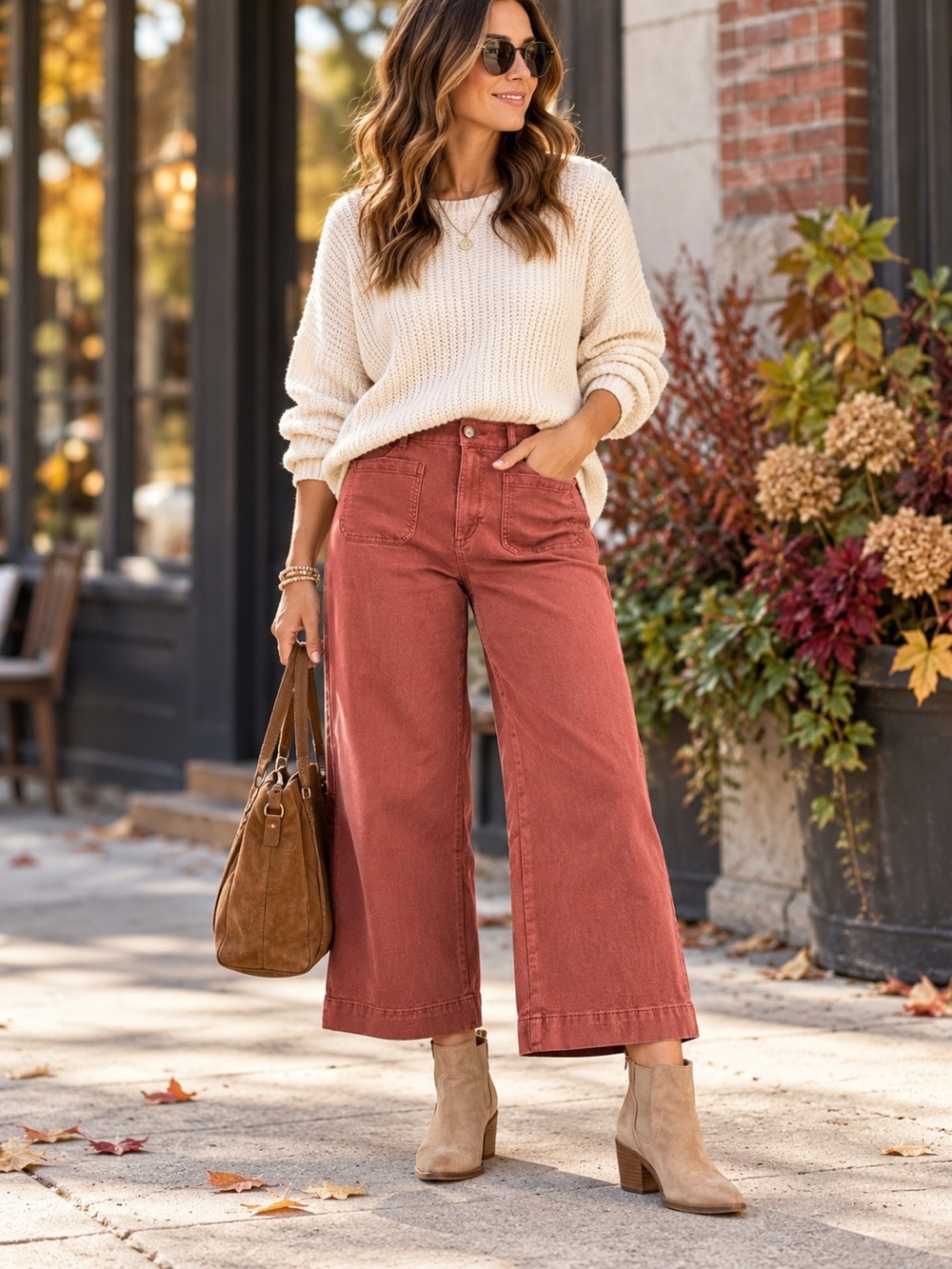 LOFT The Palmer Wide Leg Crop Pants Size 14 Rust Terracotta High Rise Fall